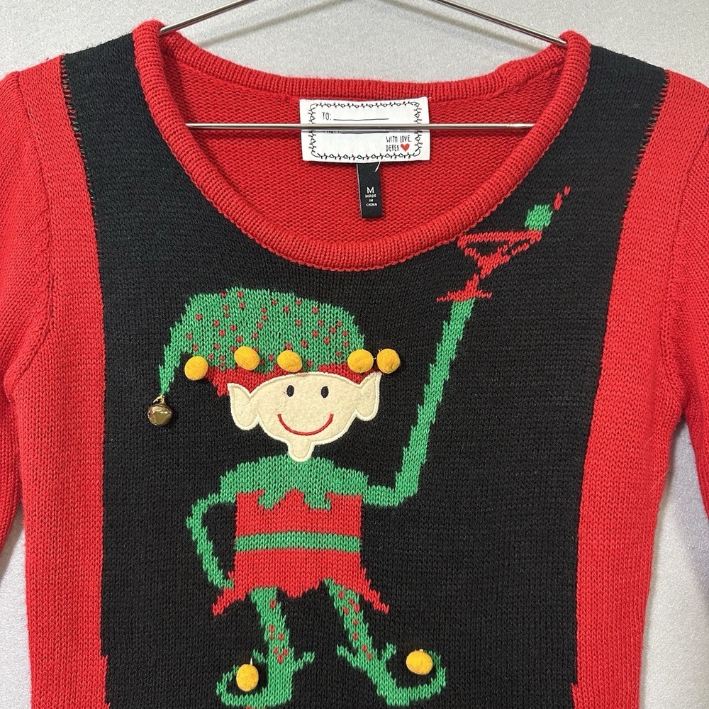 Christmas Elf Sweater Dress Red Holiday Ugly Sweater Party Dress Women's Medium - Picture 2 of 11